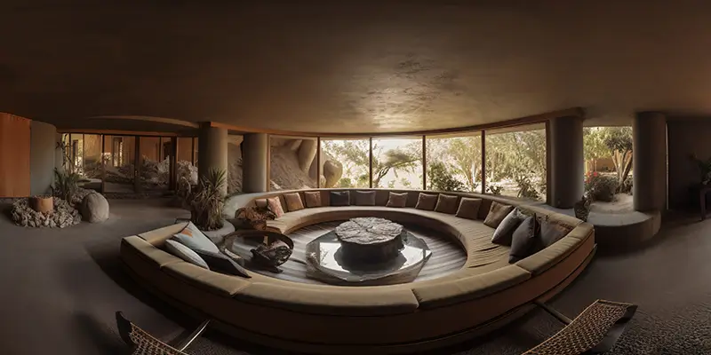 360-degree interior viewer showing an immersive room walkthrough